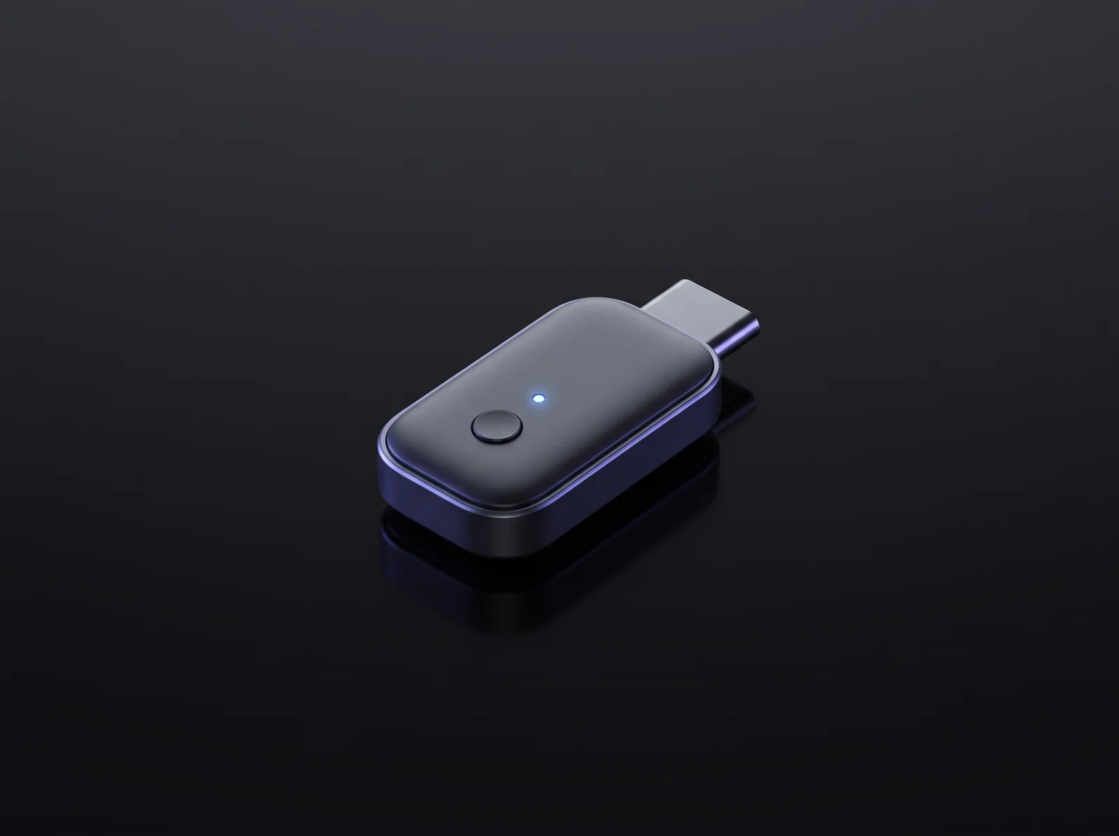 Concept render of a small USB-C Bluetooth LE Audio transmitter dongle