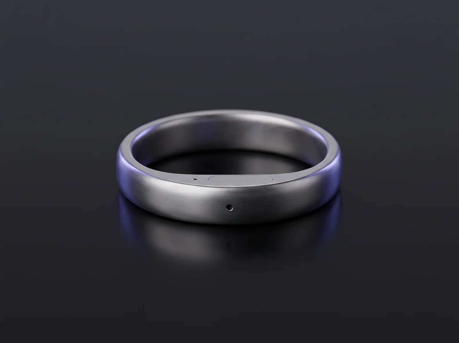 Concept render of a slim smart ring with a tiny microphone opening and touch area